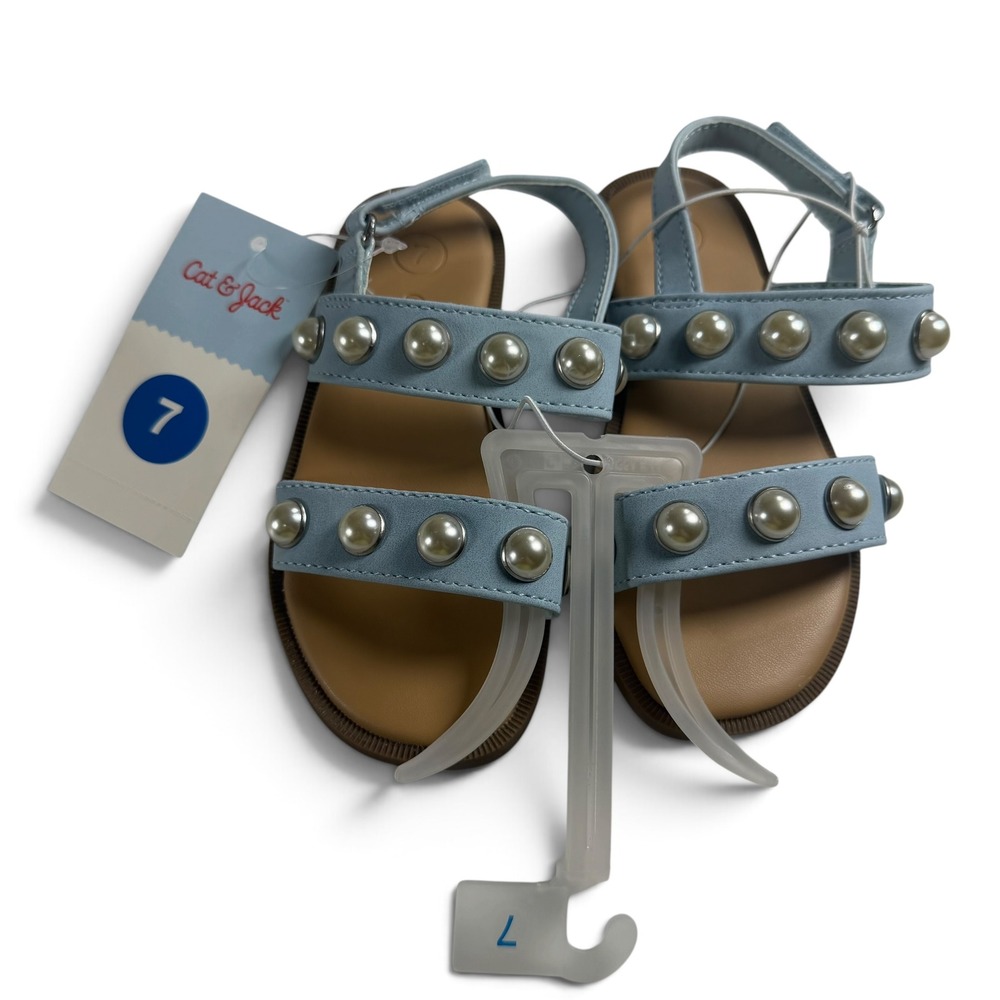 Cat & Jack Selene Light Blue Pearl Studded Ankle Strap Sandals Toddler Girls 7